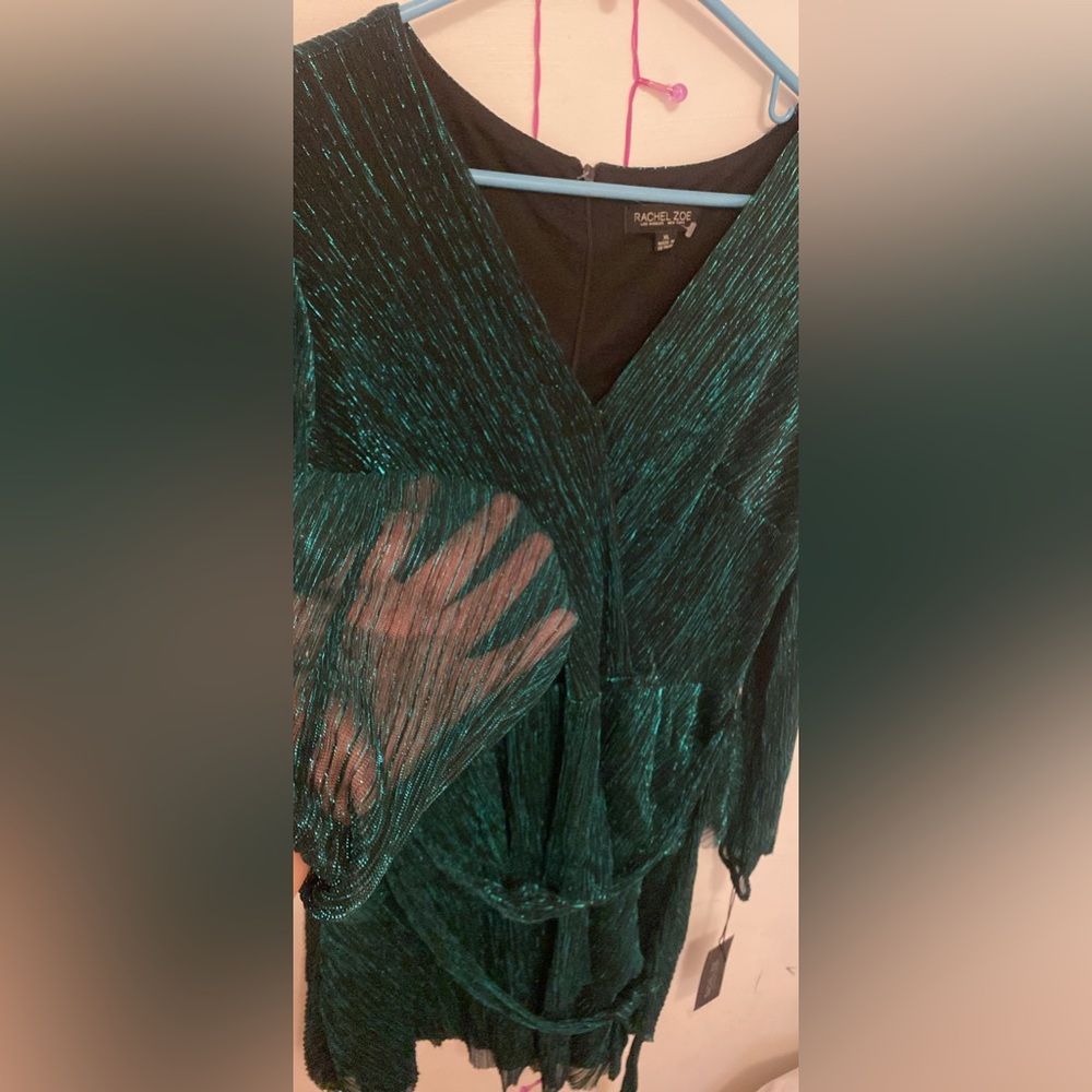 Rachel Zoe green metallic cocktail dress